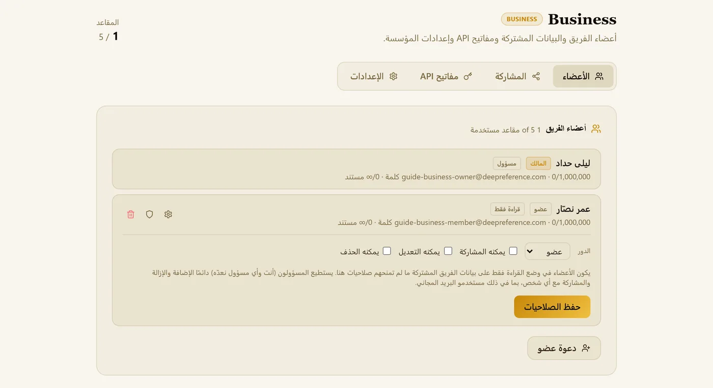 الدرع: الدور والصلاحيات. يبقى الأعضاء في وضع القراءة فقط حتى تمنحهم صلاحية.